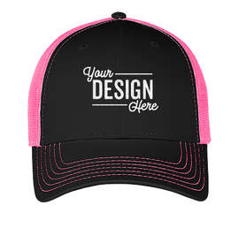 Otto Cap Low Profile Two-Tone Trucker Hat - Color: Black / Black / Neon Pink