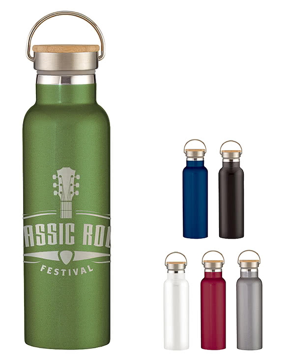 21 oz. Full Laser Tipton Stainless Steel Bottle With Bamboo Lid