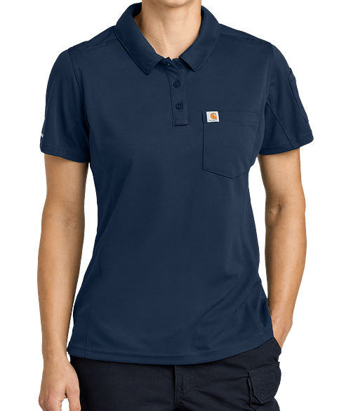 Carhartt Women's FLD & RSCU Performance Polo - Printed in Dark Navy