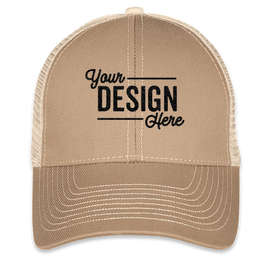 Mega Cap Contrast Stitch Trucker Hat - Color: Khaki / Beige