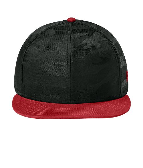 New Era 9FIFTY Flat Bill Camo Baseball Hat in Flag Scarlet / Black Camo