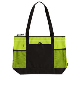 Large Multi-Pocket Zippered Tote Bag - Color: Apple Green