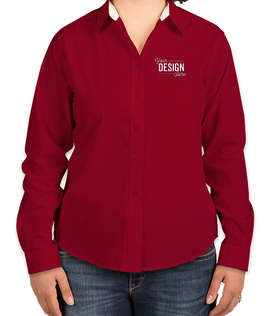 Port Authority Women's Long Sleeve Easy Care Shirt - Color: Red/Light Stone