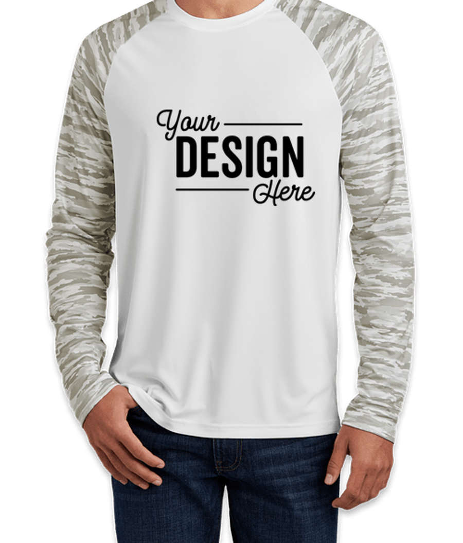 Sport-Tek Drift Camo Colorblock Long Sleeve Performance Shirt in White