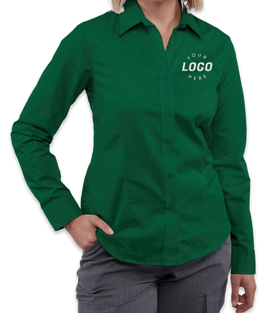 Elevate Women's Wilshire Twill Long Sleeve Dress Shirt in Forest Green