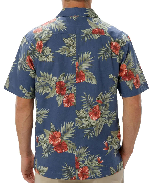 Blue Generation Floral Print Short Sleeve Camp Shirt - Embroidered