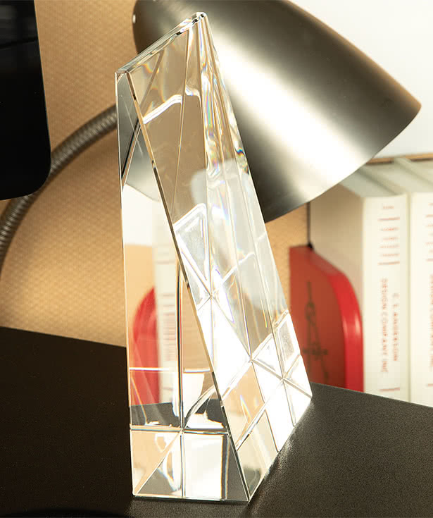 Laser Engraved 7" Glass Wedge Award