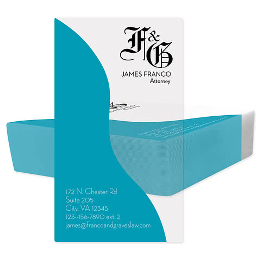 2" x 3.5" Vertical Clear Plastic Business Cards in Clear / Columbia Blue
