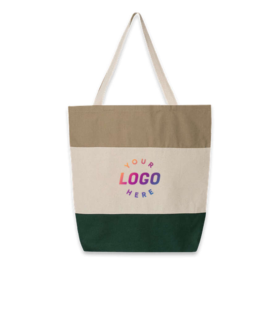 Tri-Color Cotton Canvas Tote Bag in Forest / Natural / Khaki
