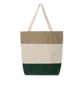 Tri-Color Cotton Canvas Tote Bag - Color: Forest / Natural / Khaki