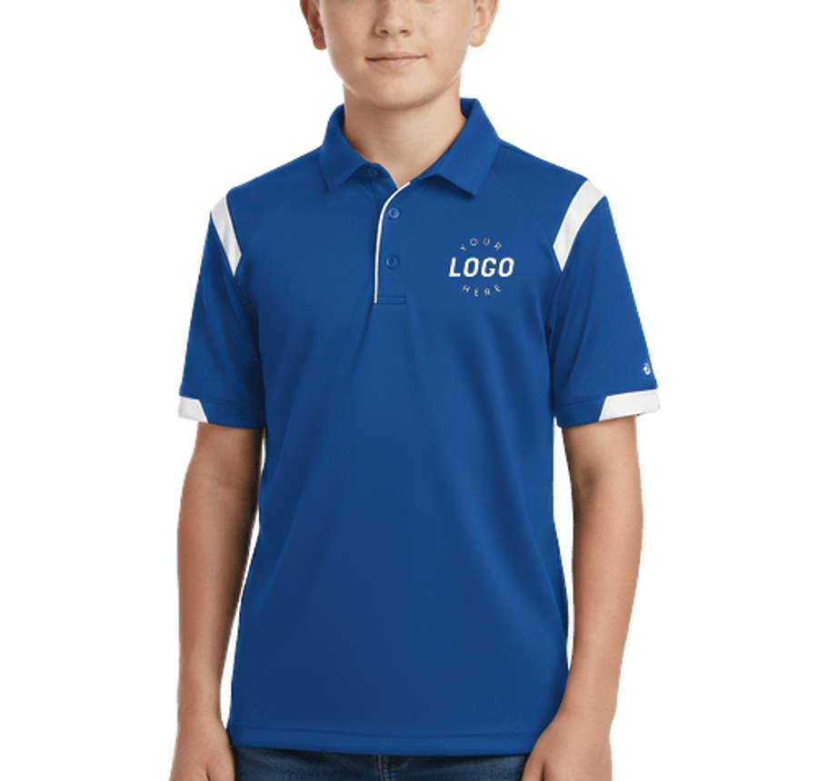 Badger Sport Youth On the Rise Odor-Resistant Performance Polo in Royal / White