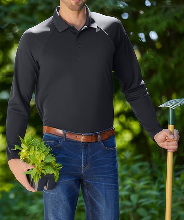 Harriton Charge Snag & Soil Protect Long Sleeve Performance Polo - Embroidered