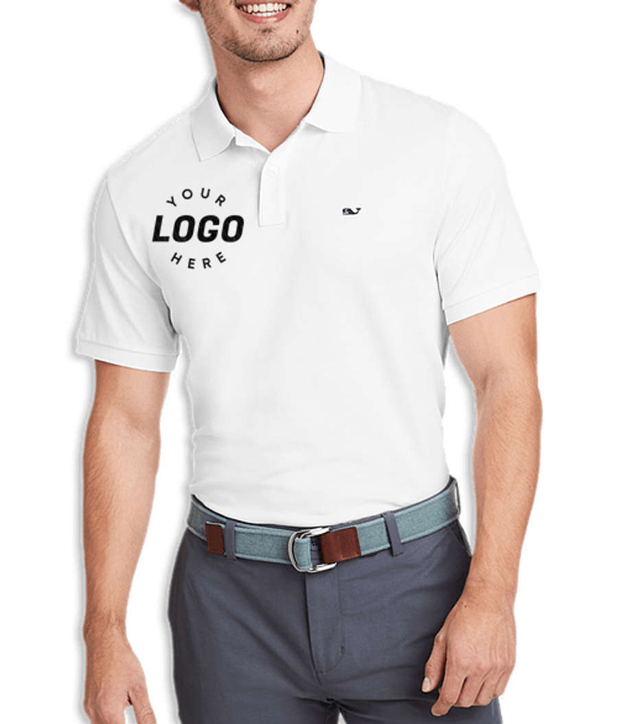 Vineyard Vines Edgartown Logo Pique Polo - Embroidered in White Cap