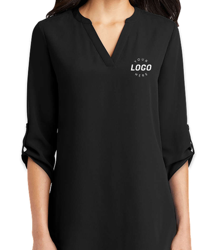 Port Authority Women's 3/4 Sleeve Tunic Blouse in Black