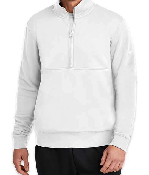 Nike Club Swoosh Sleeve Quarter Zip Sweatshirt in White