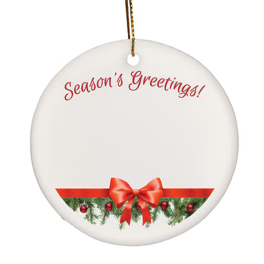 Season's Greetings 3" Round Ceramic Ornament in Season's Greetings