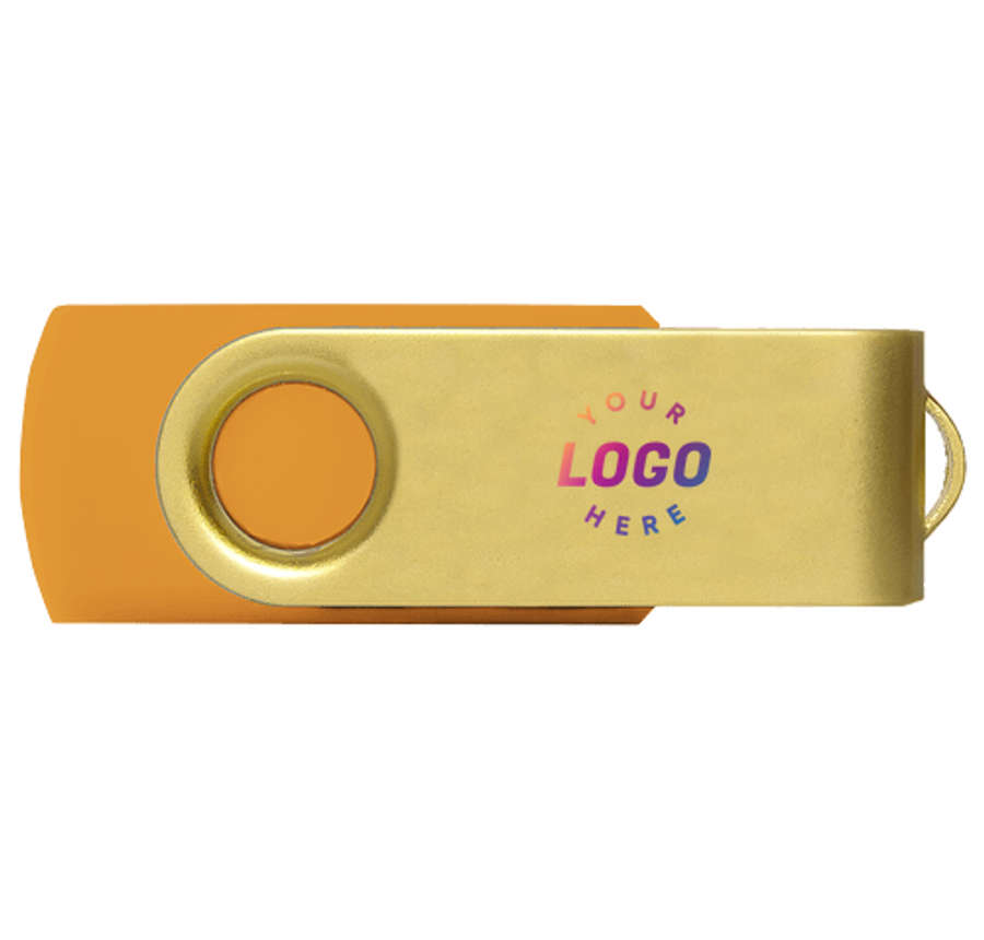 Full Color Gold Matte Swivel USB Flash Drive 8GB in Orange