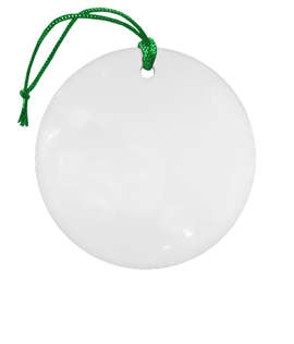 Full Color Round Ceramic Ornament - Color: White with Green Cord