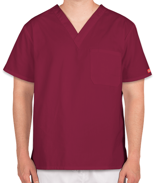 Dickies V-Neck Scrub Top in Wine