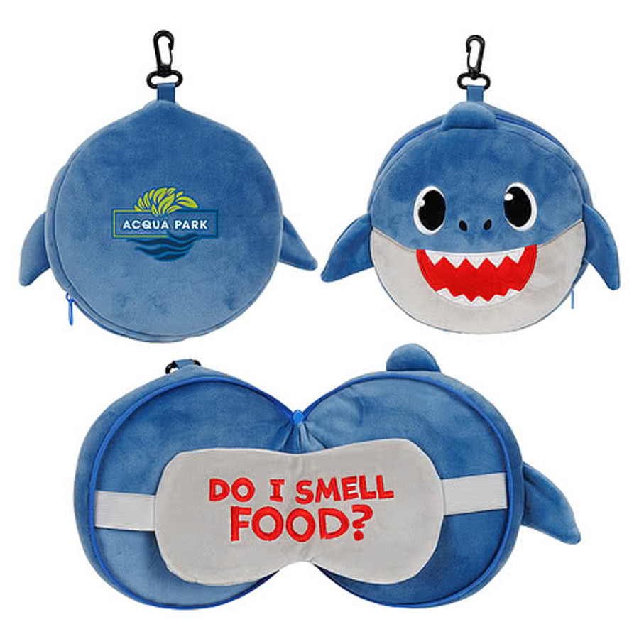 Full Color Comfort Pals Shark 2-in-1 Pillow Sleep Mask in Blue