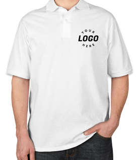 Jerzees Spotshield 50/50 Jersey Polo - Screen Printed - Color: White