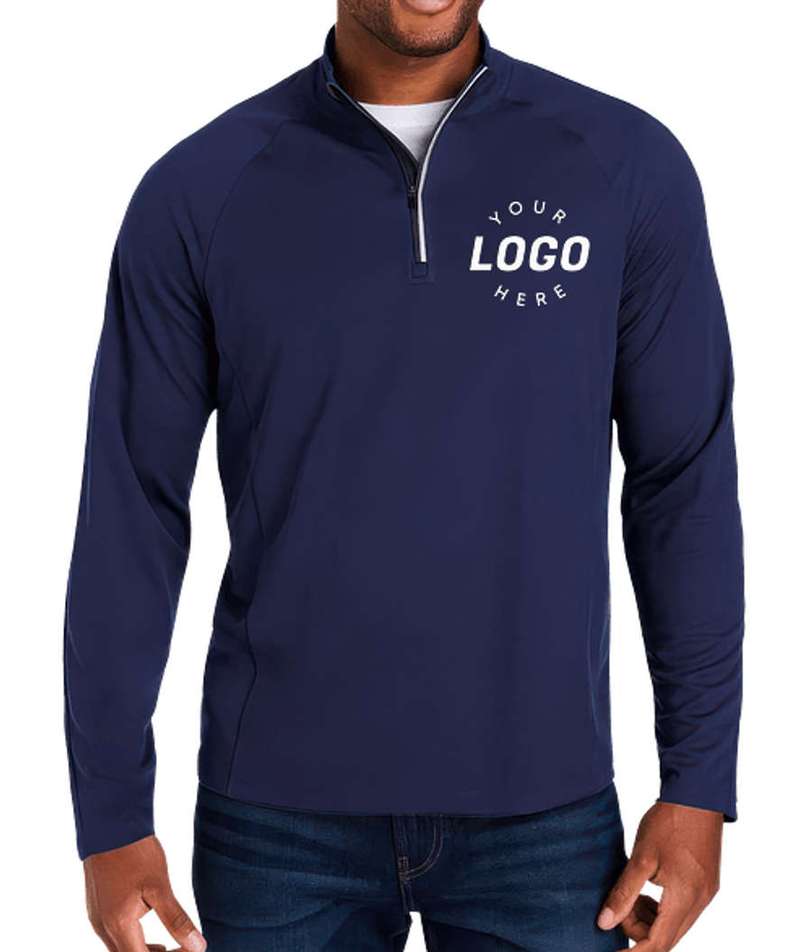 Core 365 Origin Pique Quarter Zip Performance Shirt in Classic Navy Heather/Carbon