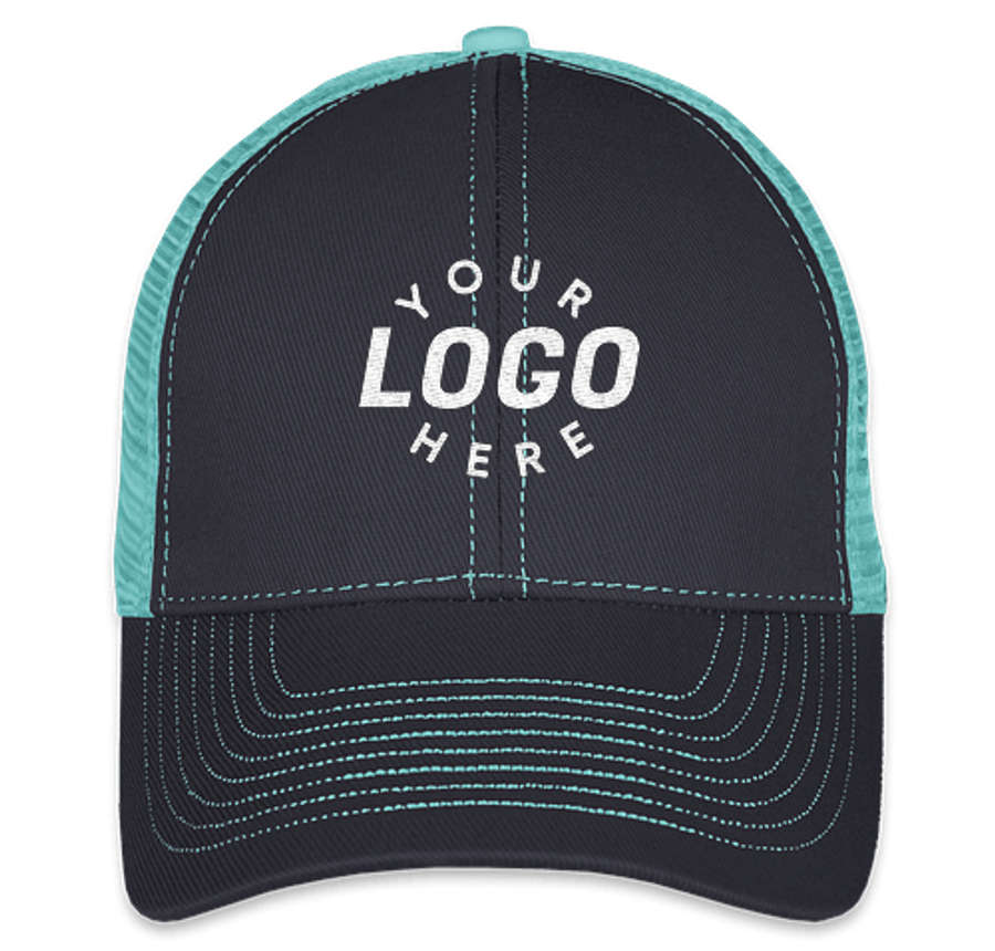 Mega Cap Contrast Stitch Trucker Hat in Navy / Turquoise