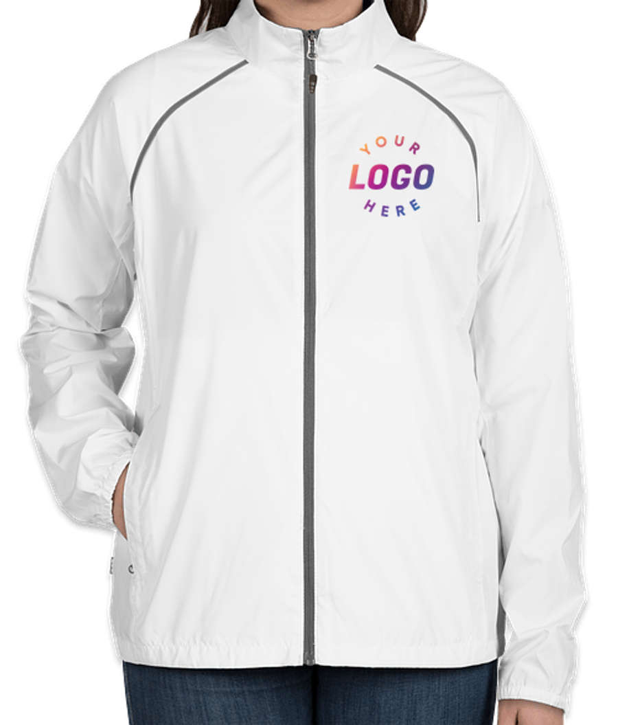 Elevate Women's Egmont Packable Contrast Zipper Windbreaker in White / Steel Grey