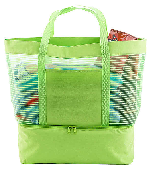 2 in 1 Striped Mesh Beach Bag Cooler