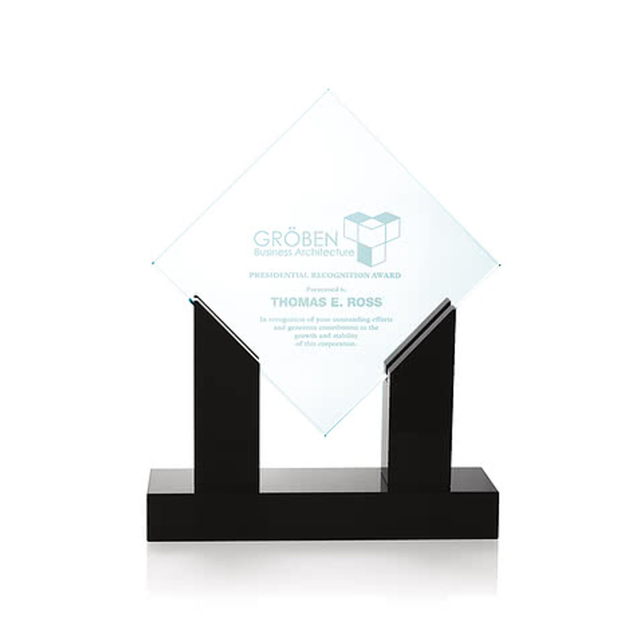 Laser Engraved Diamond Jade Award with Black Base in Jade