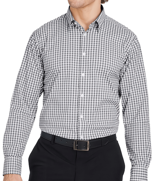 Devon & Jones CrownLux Gingham Performance Dress Shirt in Graphite/White