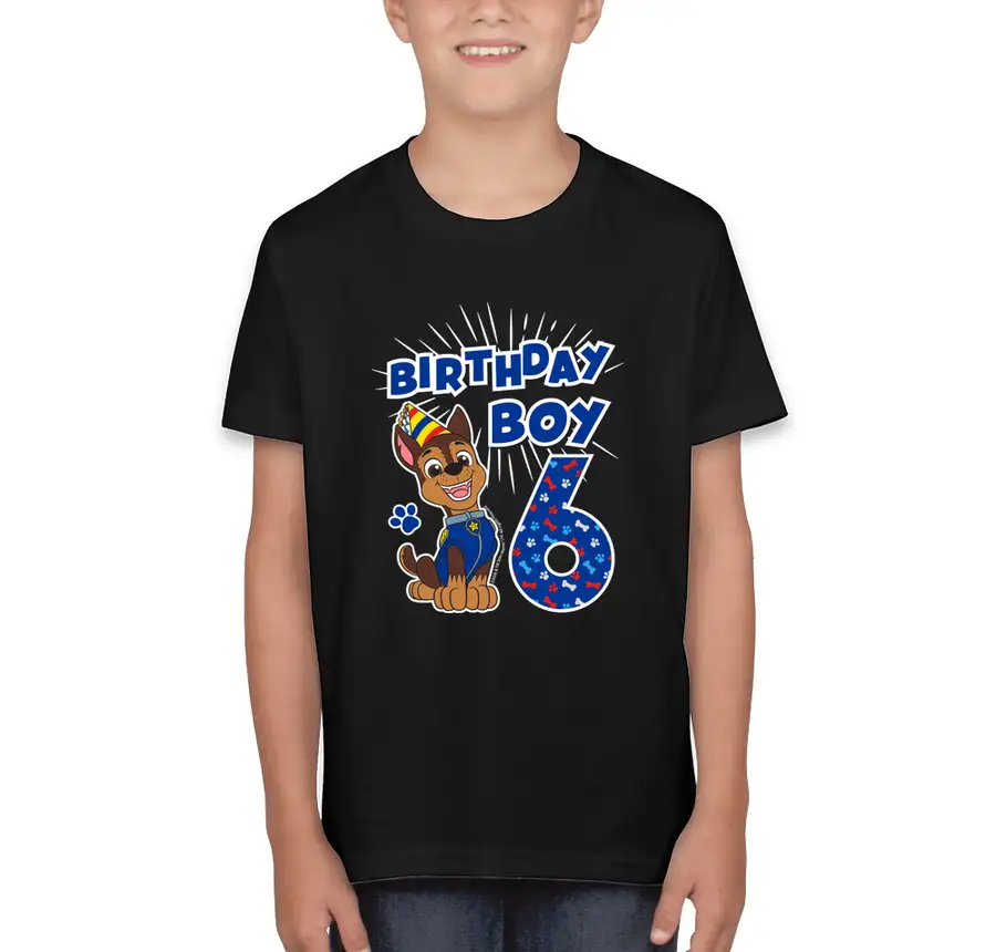 Paw Patrol - Birthday Boy Chase - 6th Birthday - Bella + Canvas Youth Jersey T-shirt