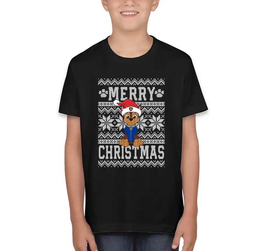 Paw Patrol - Chase - Merry Christmas - Bella + Canvas Youth Jersey T-shirt