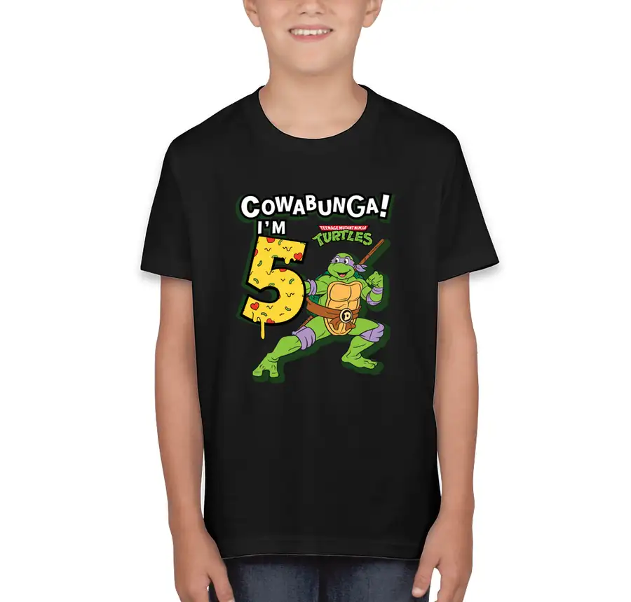 Teenage Mutant Ninja Turtles - Cowabunga I'm 5 Birthday Pizza - Bella + Canvas Youth Jersey T-shirt