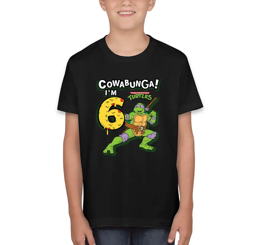 Teenage Mutant Ninja Turtles - Cowabunga I'm 6 Birthday Pizza - Bella + Canvas Youth Jersey T-shirt