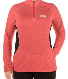 Adidas Women's 100% Recycled Quarter Zip Performance Shirt - Color: Powder Red Heather / Carbon