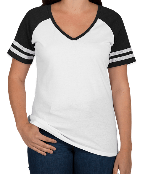 Sample - District Women's Game Time V-Neck T-Shirt - White Heathered True Navy - Size XL