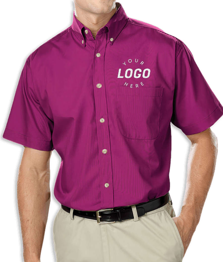Blue Generation Superblend Poplin Short Sleeve Dress Shirt - Embroidered in Berry