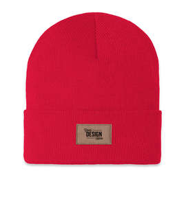 Ahead Newfoundland Cuff Beanie with Tan Rectangle Patch - Color: University Red