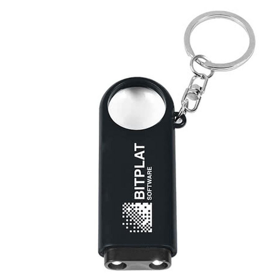 Magnifier and LED Light Keychain in Black