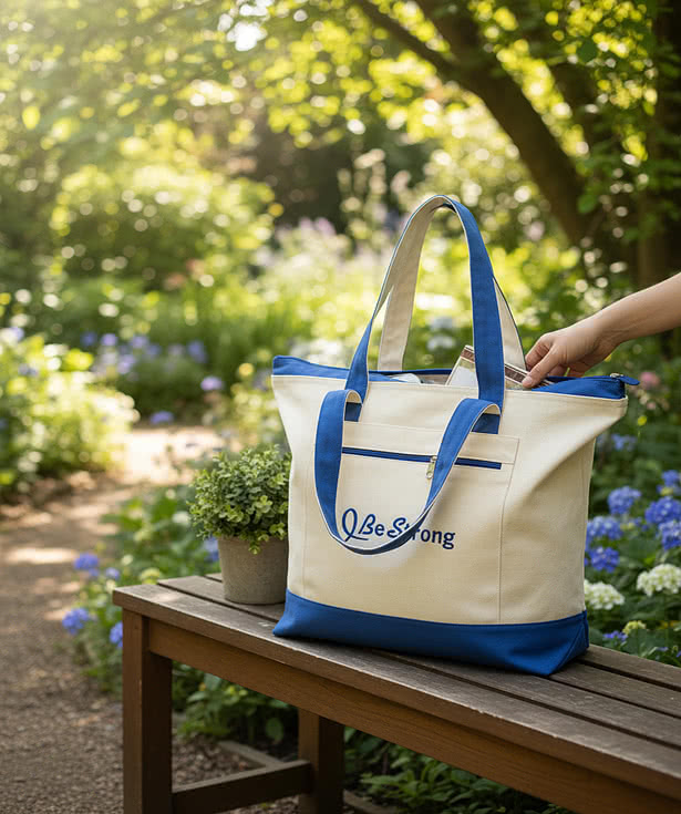 Zippered Cotton Canvas Tote Bag