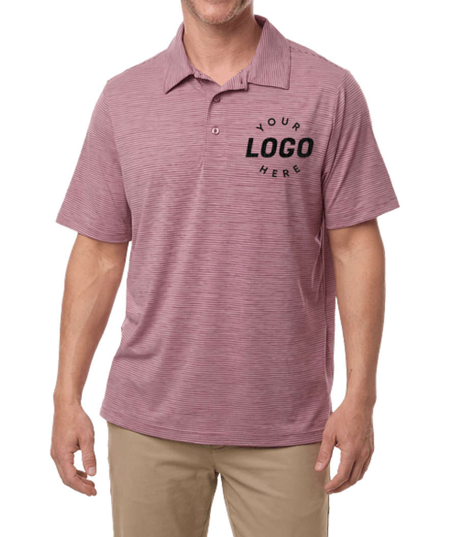 Team 365 Relay Recycled Heathered Stripe Performance Polo in Sport Maroon Heather / White