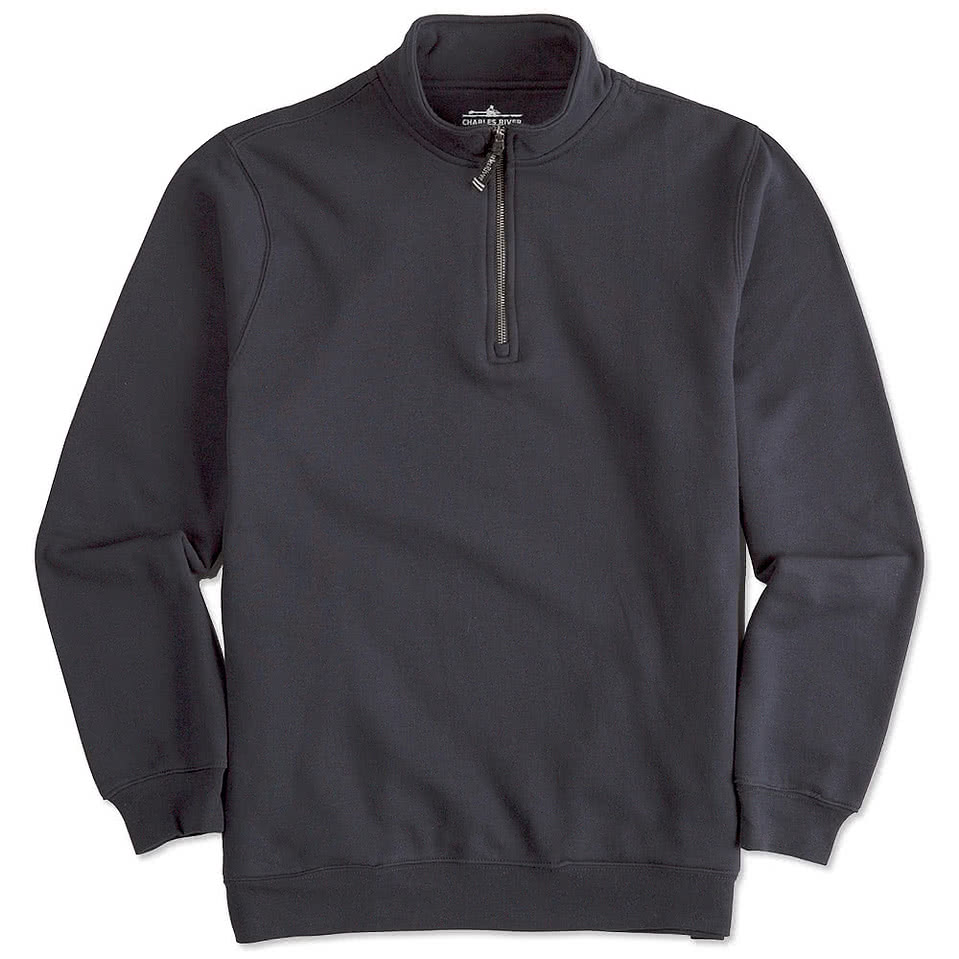 Charles River Crosswind Quarter Zip Sweatshirt - Faux Leather Patch