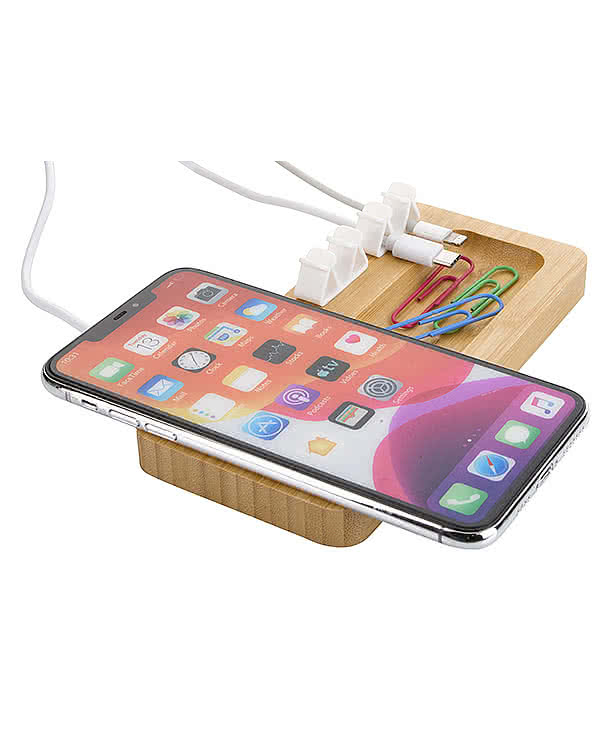 Bamboo 10W Wireless Charging Pad with Cable Organizer
