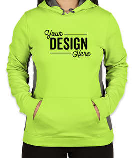 Sport-Tek Women's Colorblock Performance Pullover Hoodie - Color: Lime Shock / Dark Smoke Grey