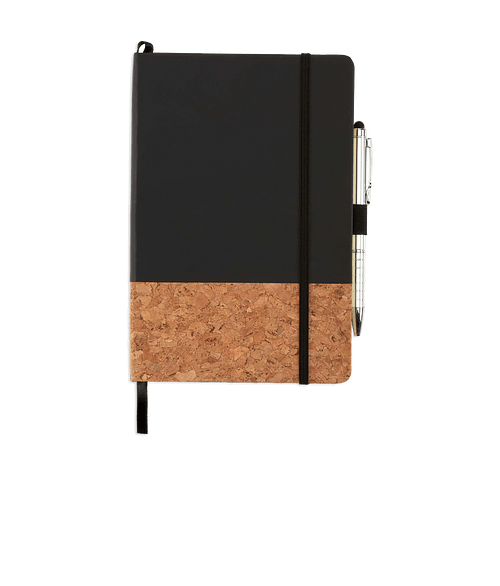 Debossed Lucca Cork Hard Cover Notebook in Black