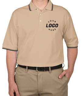 Devon & Jones Tipped Pima Interlock Polo - Color: Stone / Navy