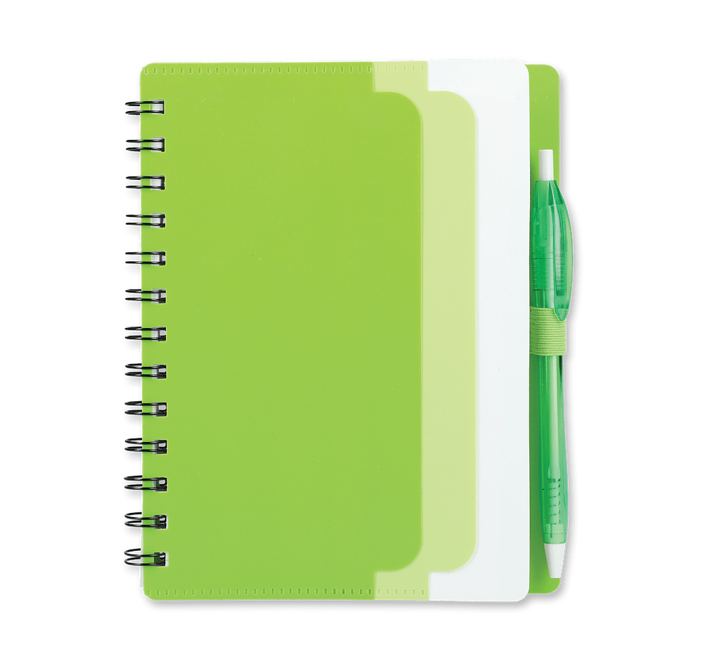 Recycled Soft Cover Dual Pocket Spiral Notebook with Pen-default