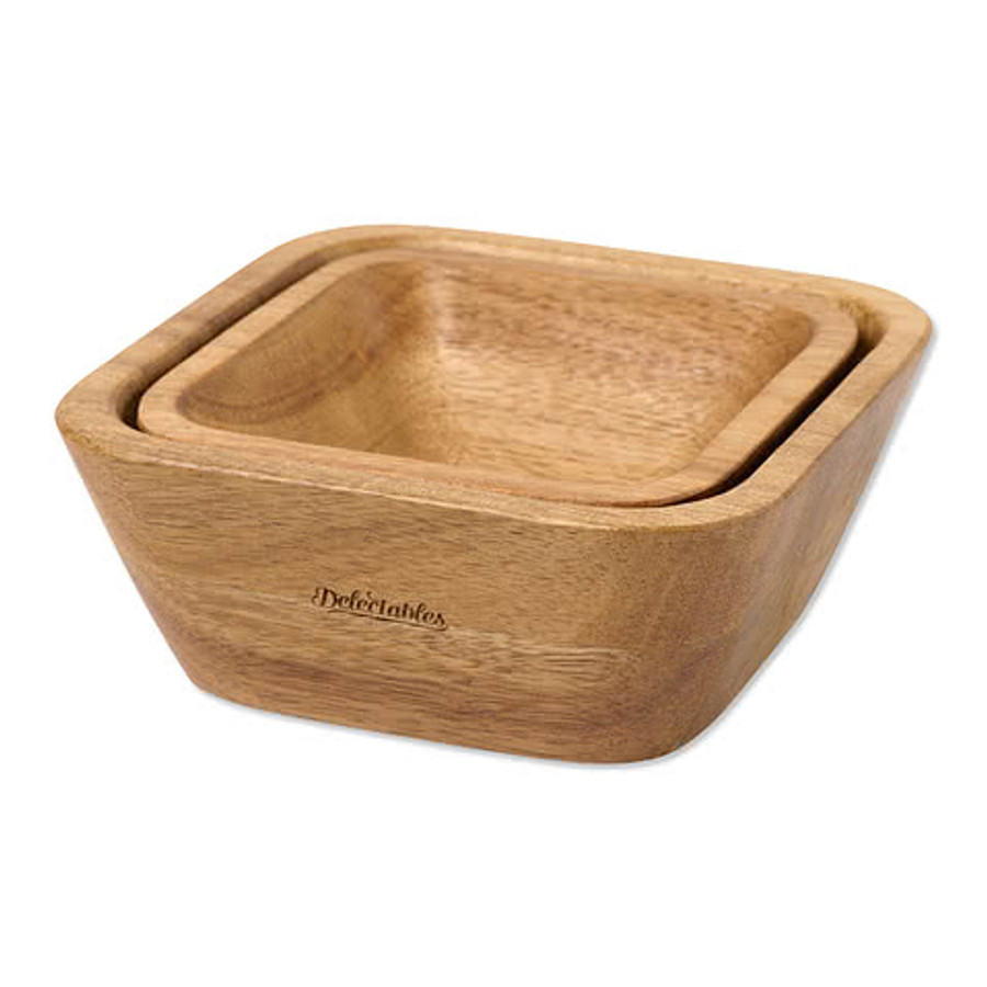 Laser Engraved La Cuisine Nesting Snack Bowl Set in Wood
