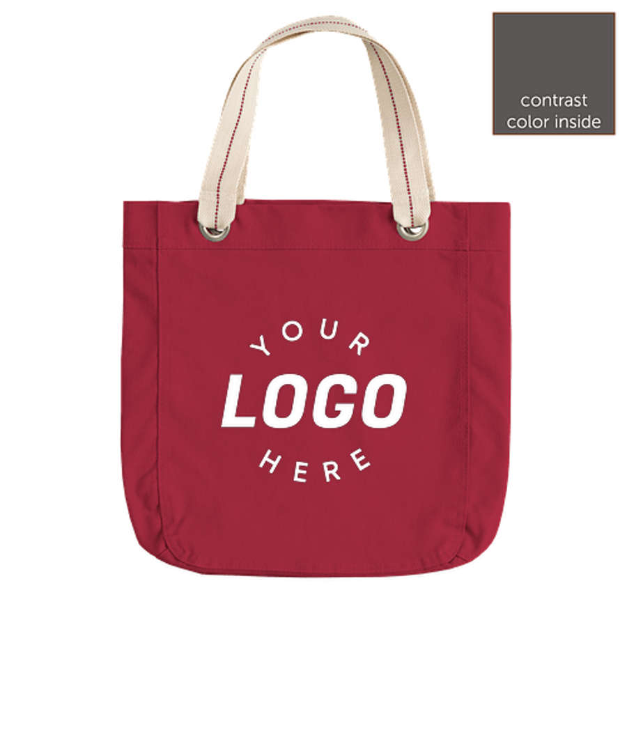 Port Authority Garment Washed Cotton Canvas Contrast Tote Bag in Sangria